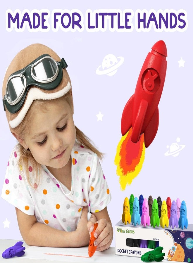 TinyGeeks 16 Rocket Crayons - Non Toxic, Washable - For Toddlers, Kids Ages 4-8 - Easy To Hold, Baby's Crayons For Toddlers 3-10 Years - Image 2
